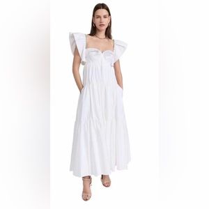AREA Crystal Trim Poplin Midi Dress